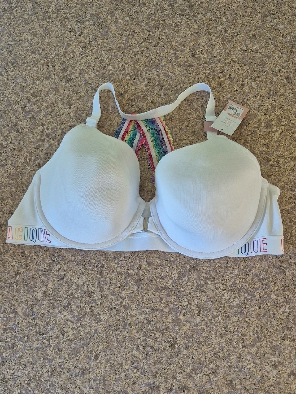NWT Cacique Lightly Lined Tshirt Bra. Rainbow Racerback. 44D. Underwire.